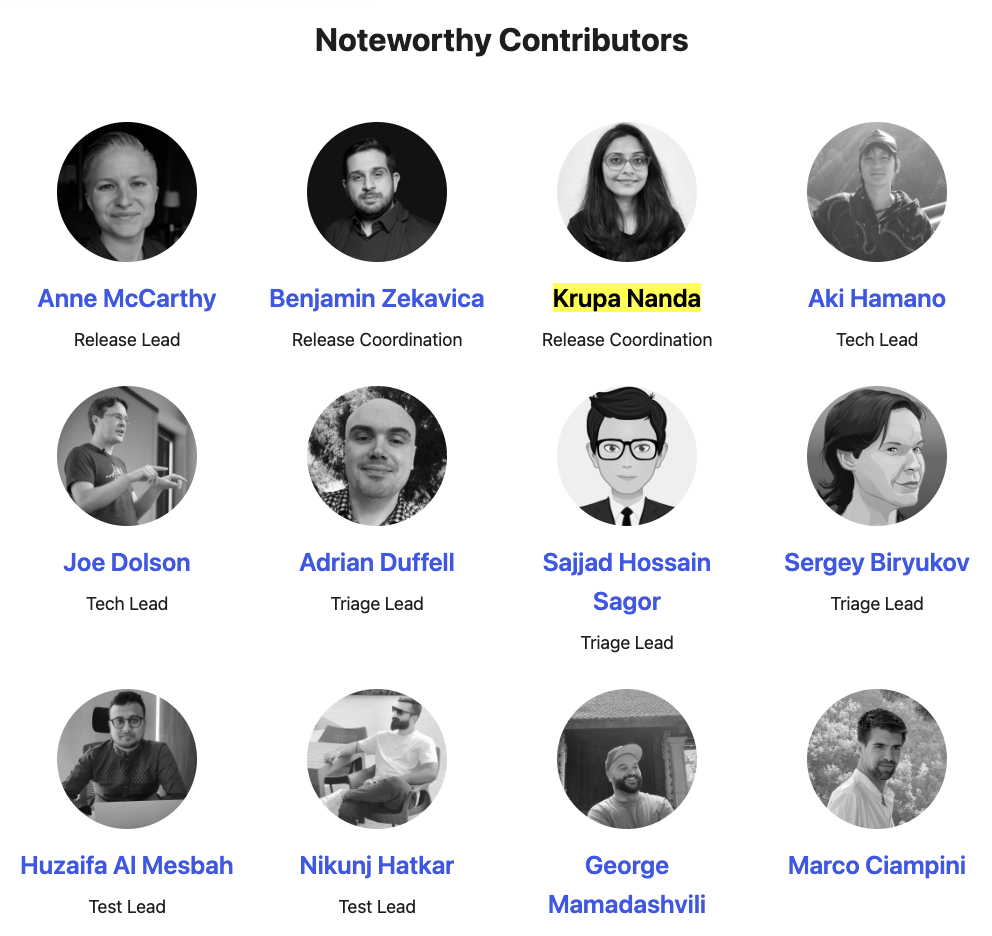 Screenshot of the WordPress 7.1 Noteworthy Contributors list, recognizing contributors who made significant contributions to the release.